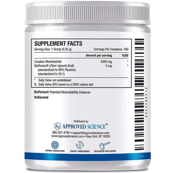 Approved Science Creatine Monohydrate +BioPerine 180 Servings