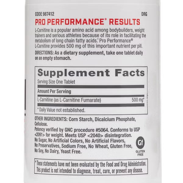 GNC Pro Performance L-Carnitine 500mg 60 Tablets