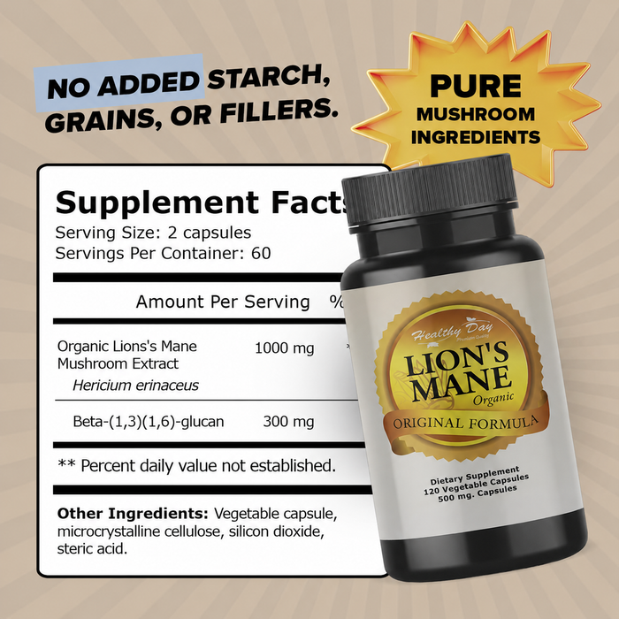 Healthy Day Lion's Mane Mushroom Cognition 120 Capsules