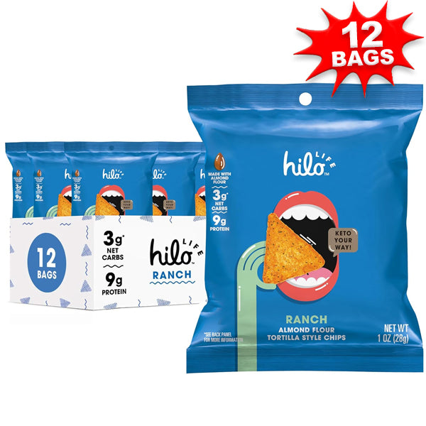12 x 1oz Hilo Life Almond Flour Tortilla Style Protein Chips