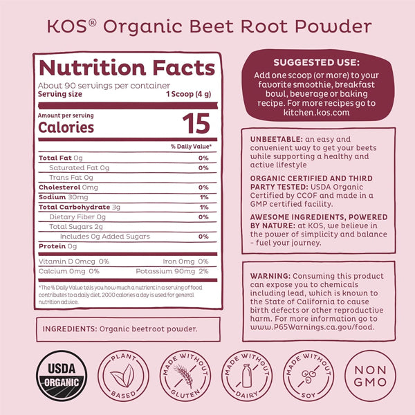 KOS Organic Beet Root Powder 90 Servings