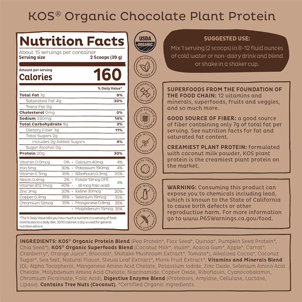 KOS Organic Plant Protein 15 Servings