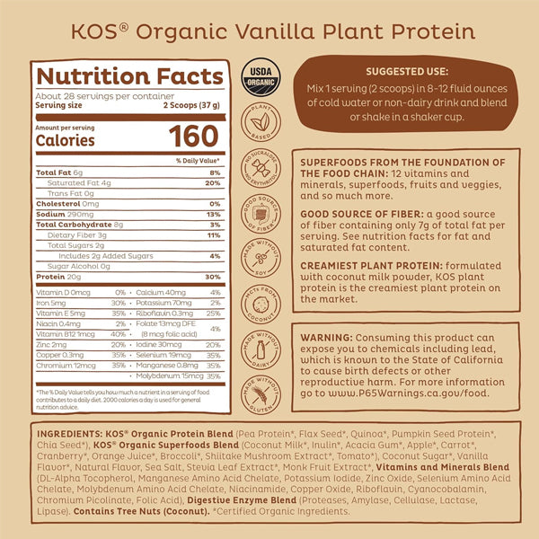 KOS Organic Plant Protein 28 Servings