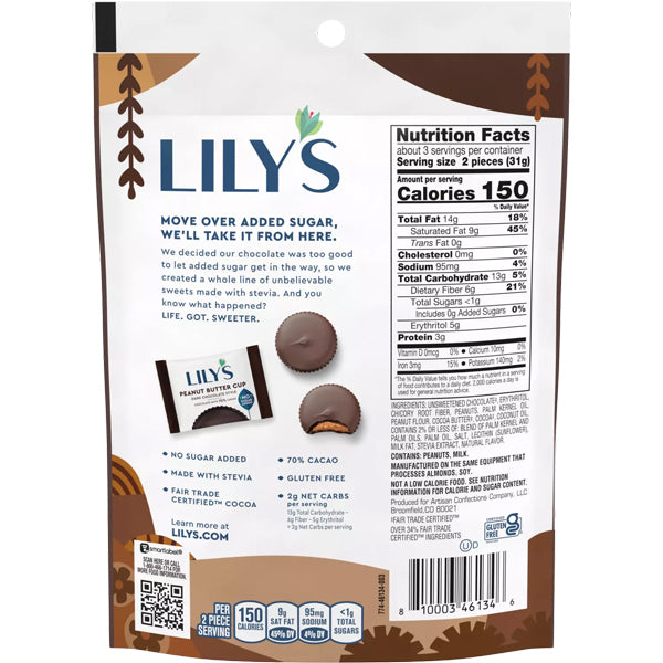Lily's Dark Chocolate Style Peanut Butter Cups 3.2oz
