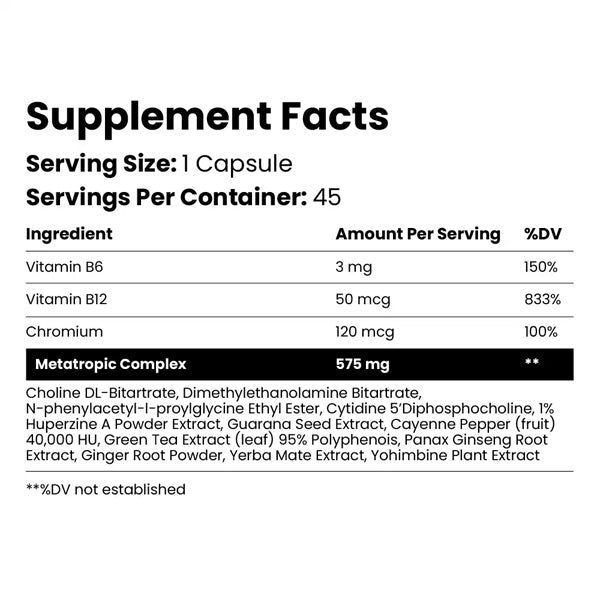 METAPharma METAtropic Nootropic Fat Burner Capsules