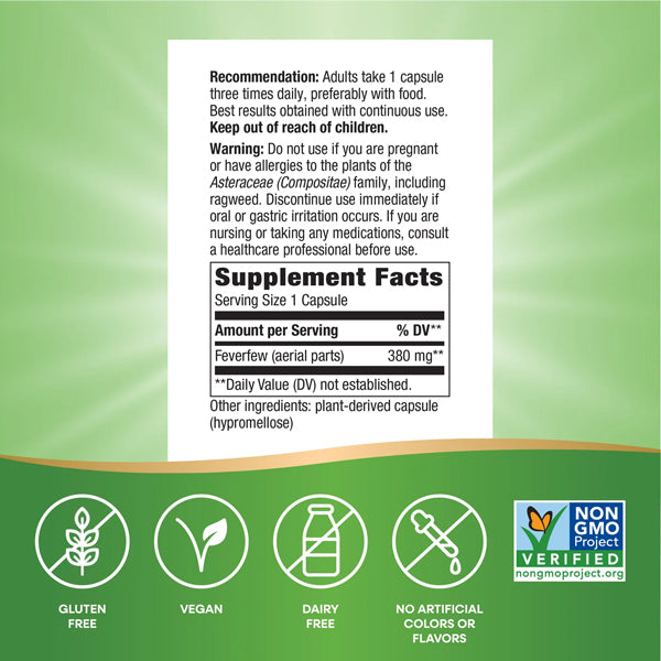 Nature's Way Feverfew Herb 380mg 100 Capsules