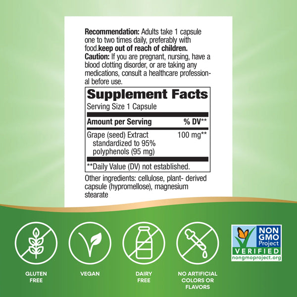Nature's Way Grape Seed Standardized Extract 100mg 60 Capsules
