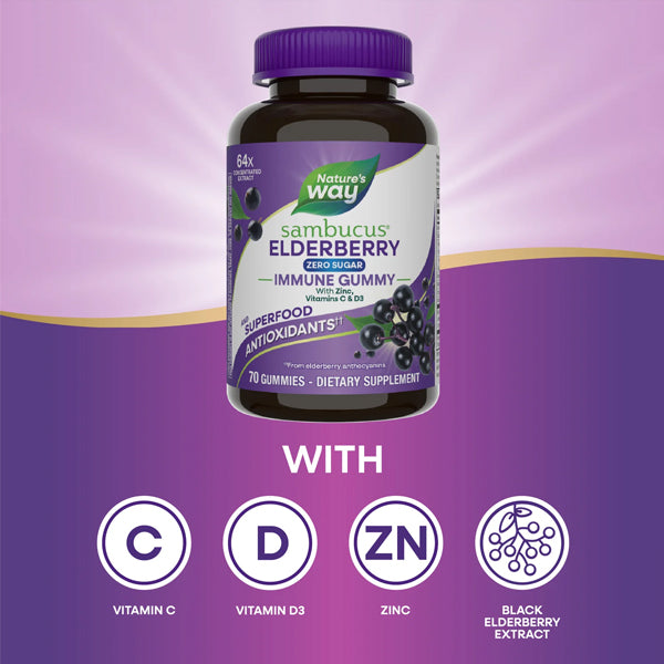 Nature's Way Sambucus Elderberry Zero Sugar Immune 70 Gummies