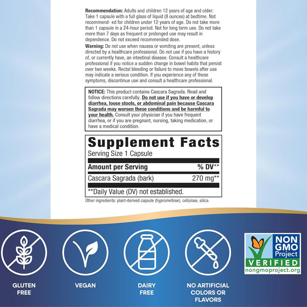 Nature's Way Cascara Sagrada 270mg 100 Capsules