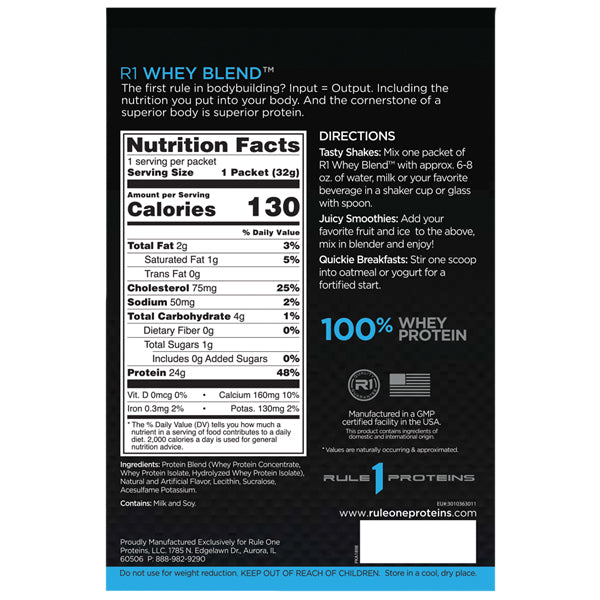Rule1 R1 Whey Protein Blend Singles 150pk