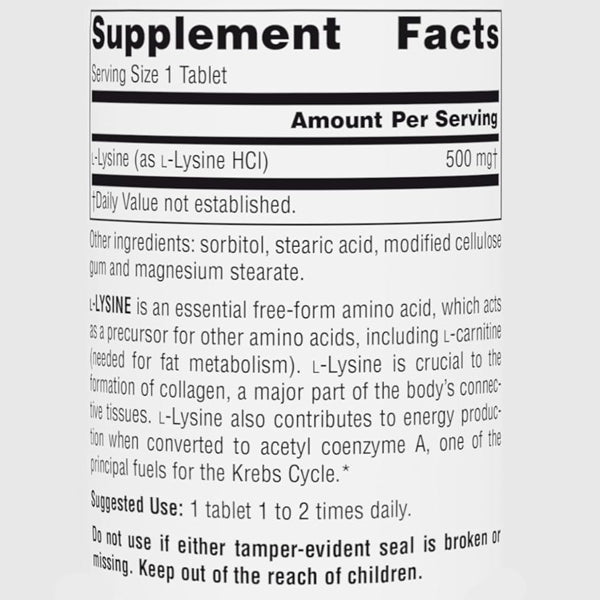 Source Naturals L-Lysine 500mg 50 Tablets