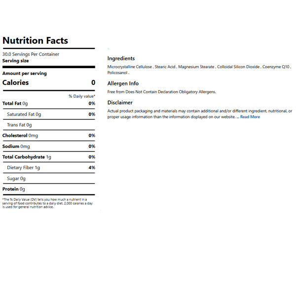 Source Naturals Policosanol with Coenzyme Q10 10mg 30 Tablets