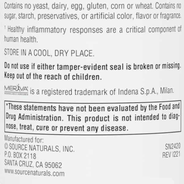 Source Naturals Turmeric With Meriva 500mg 60 Capsules