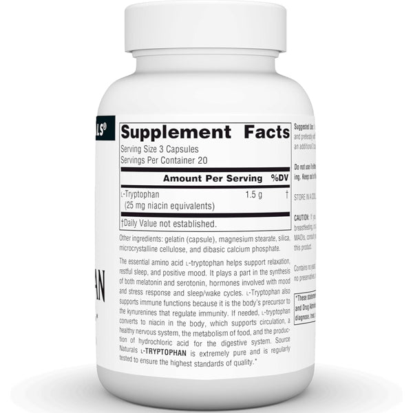 Source Naturals L-Tryptophan 500mg 60 Capsules