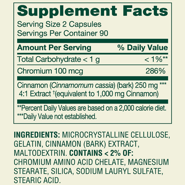 Spring Valley Cinnamon + Chromium 500mg 180 Capsules
