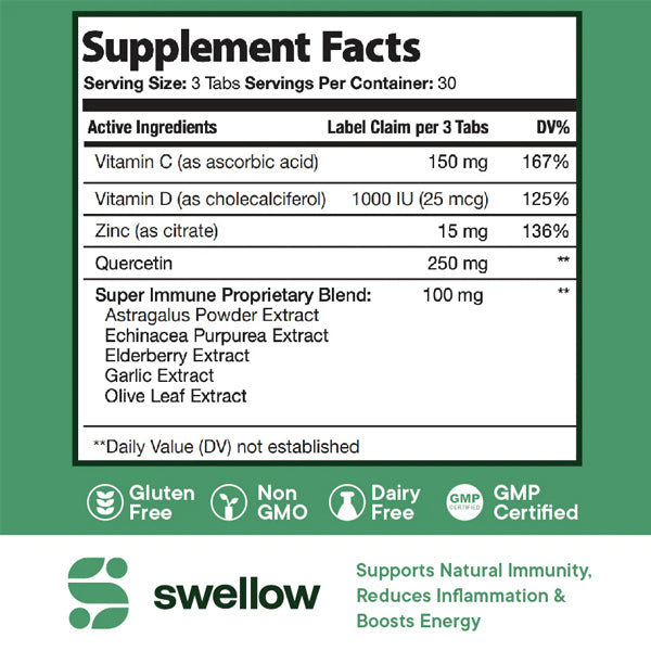 Swellow Immune Support with Echinacea & Elderberry Tablets
