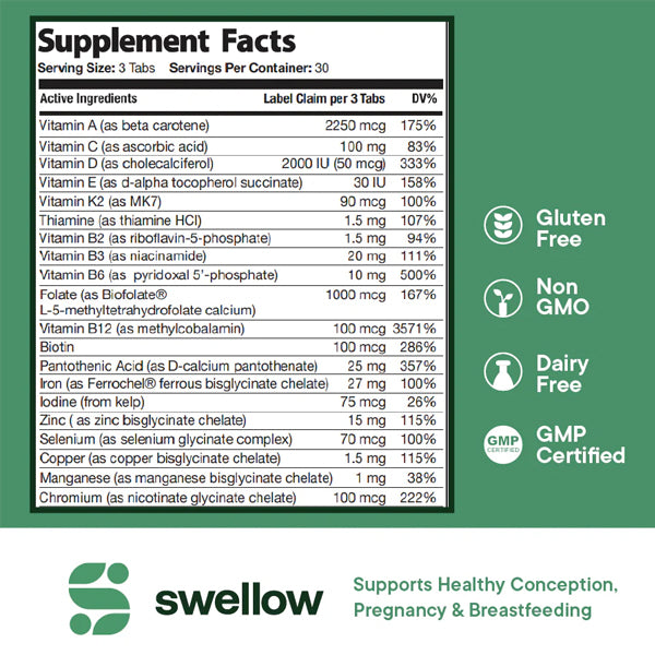 Swellow Prenatal with Folate & Iron Tablets