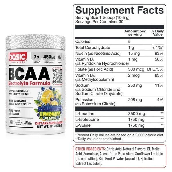 Basic Supplements BCAA Electrolyte Formula 30 Servings