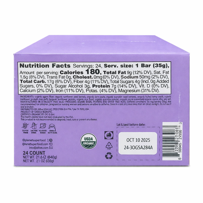 Planet Superfood Organic Seed Protein Bars 24pk