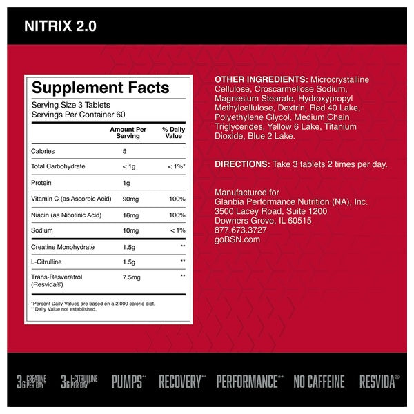 BSN Nitrix 2.0 Nitric Oxide Precursors 180 Tablets