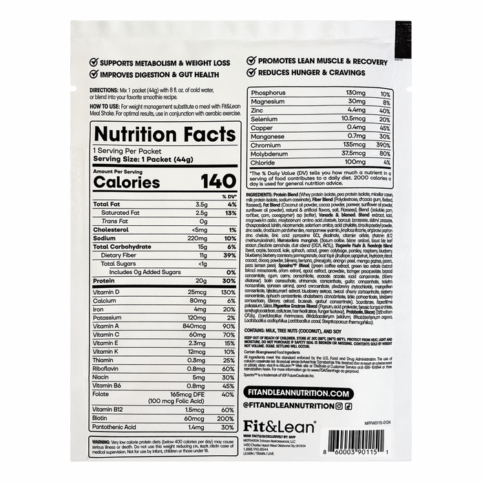 Fit&Lean Meal Shake Complete Nutrition Singles 30 Pack