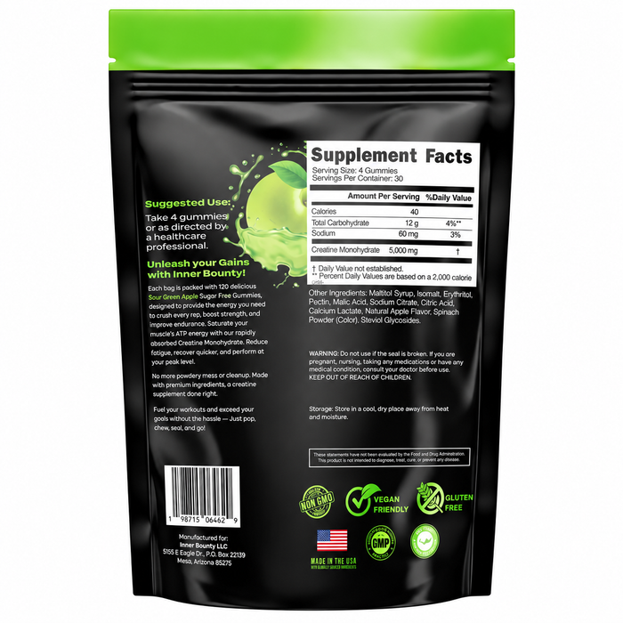 Inner Bounty Creatine Monohydrate Sugar Free Gummies 120ct