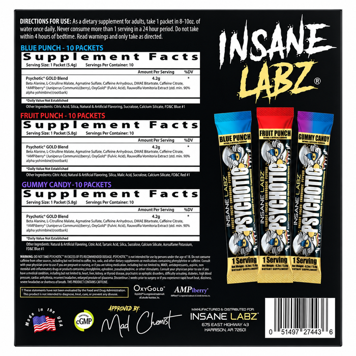 Insane Labz Psychotic Gold Pre-Workout Singles 30pk