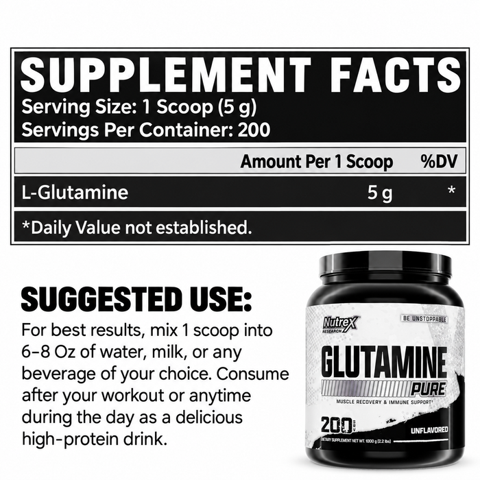 Nutrex Pure Glutamine Muscle Recovery & Immune Support 200 Servings