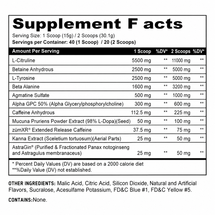 Pandamus Level 2 Pre Workout 40/20 Servings