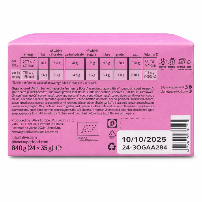 Planet Superfood Organic Seed Protein Bars 24pk