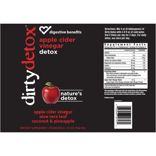 3 x 32oz Digestive Benefits Dirty Detox Apple Cider Vinegar