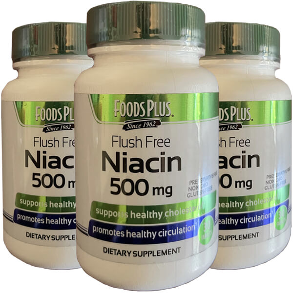 3 x 30 Tablets Foods Plus Flush Free Niacin 500mg