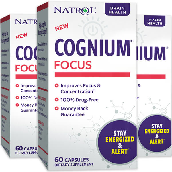 3 x 60 Capsules Natrol Brain Health Cognium Focus