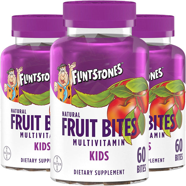 3 x 60 Flintstones Kids Natural Fruit Bites Multivitamin