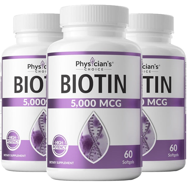 3 x 60 Capsules Physician's Choice Biotin 5,000mcg