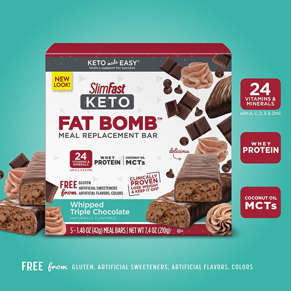 SlimFast Keto Fat Bomb Meal Replacement Bars 5pk
