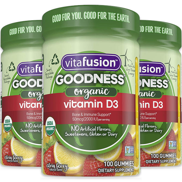 3 x 100 Gummies Vitafusion Goodness Organic Vitamin D3