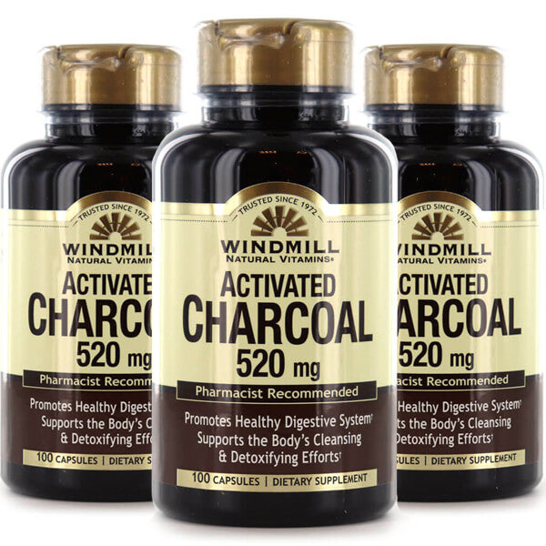 3 x 100 Capsules Windmill Activated Charcoal 520mg